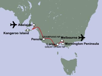 Routekaart Australië fly drive