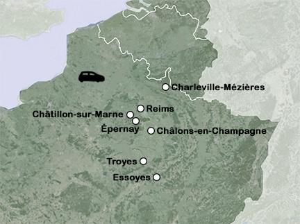 Routekaart Champagne - autovakantie