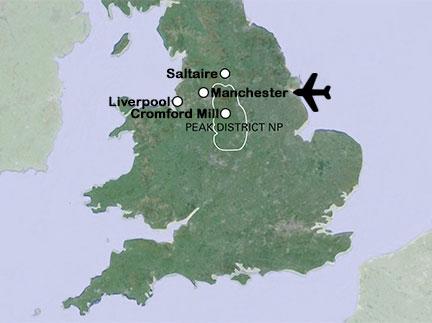 Routekaart Manchester en Liverpool