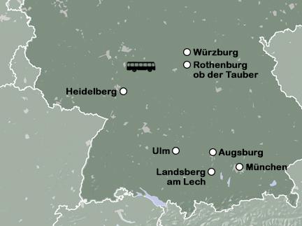 Routekaart München en de Romantische Straße