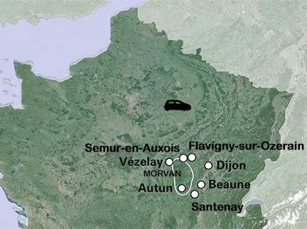 Routekaart Bourgogne - autovakantie