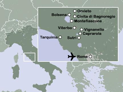 Routekaart Villa's en tuinen in la Tuscia