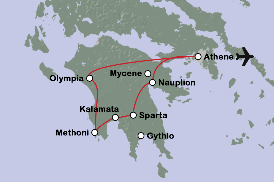 Routekaart de Peloponnesos