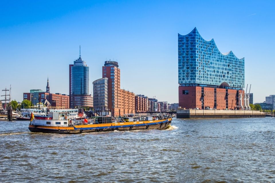 Zicht op Elbphilharmonie in Hamburg, Duitsland