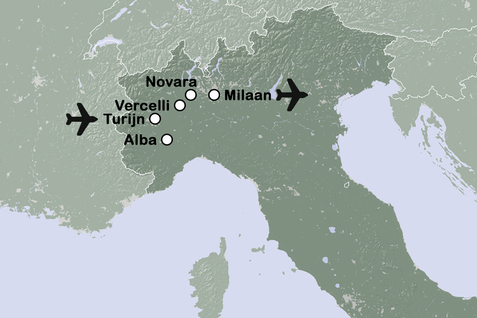 Routekaart Turijn en Piemonte
