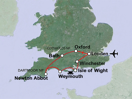 Routekaart Zuid-Engeland