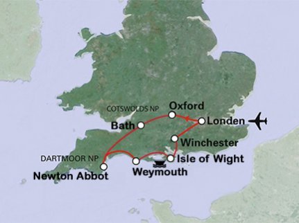 Routekaart Zuid-Engeland Routekaart Zuid-Engeland