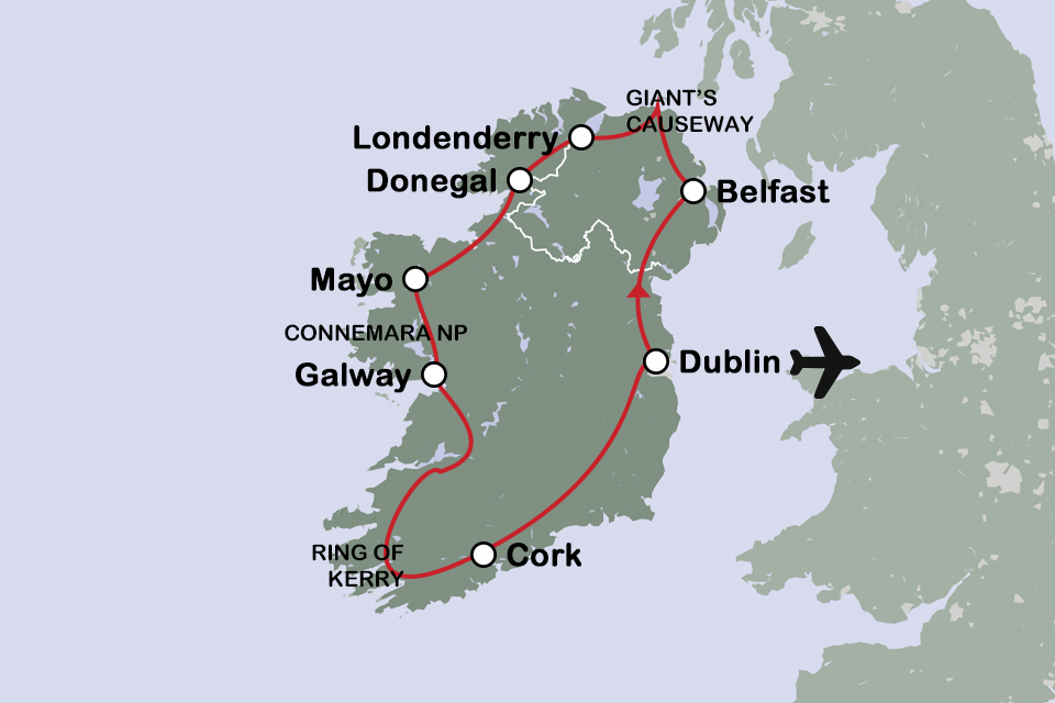 Routekaart Noord-Ierland en Ierland