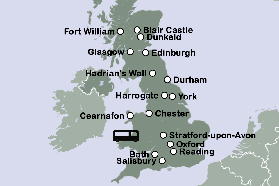 Routekaart Grand Tour Groot-Brittannië