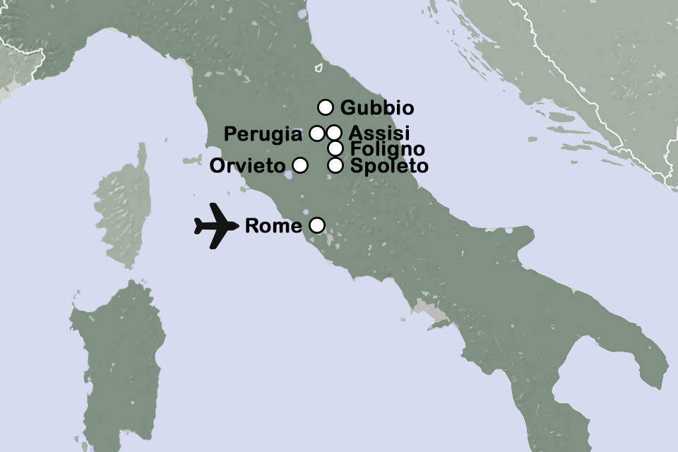 Routekaart Umbrië fly drive