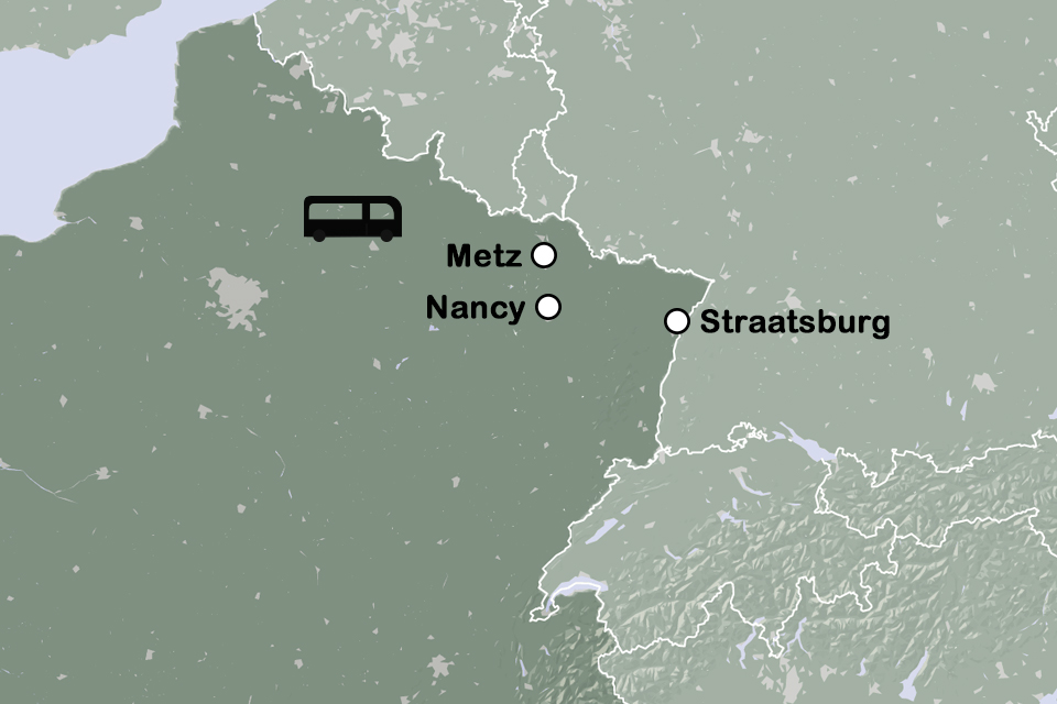 Routekaart Metz, Nancy en Straatsburg