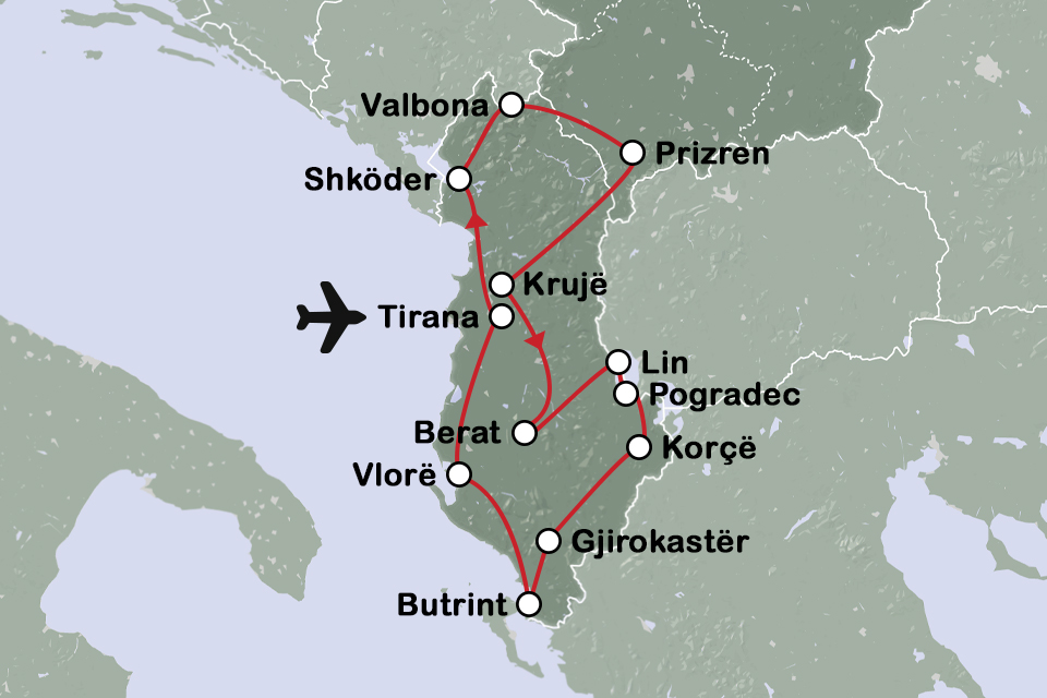 Routekaart Albanië