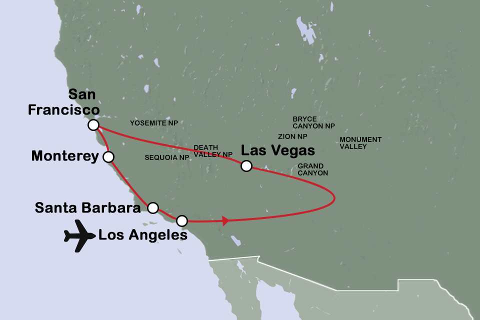 Routekaart West-Amerika