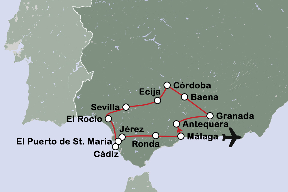 Routekaart Andalusië en het onbekende zuiden