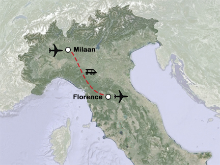 Routekaart Modereis Milaan en Florence