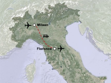 Routekaart Modereis Milaan en Florence Routekaart Modereis Milaan en Florence