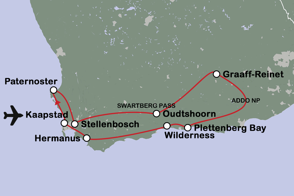 Routekaart Zuiden van Zuid-Afrika