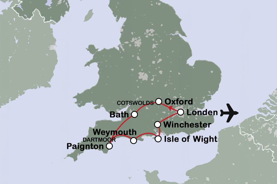 Routekaart Zuid-Engeland