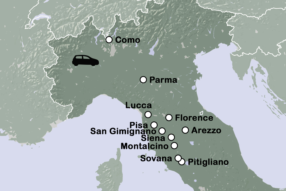 Routekaart Giro in Toscane - autovakantie