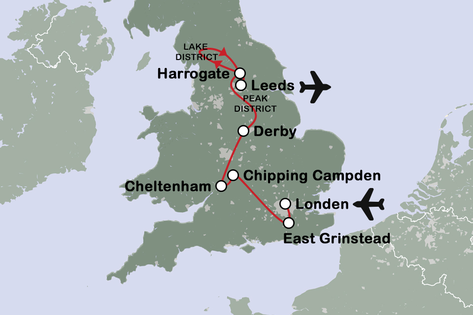 Routekaart Arts & Crafts in Engeland