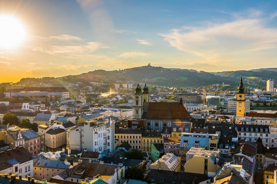 Zicht op Linz, Oostenrijk