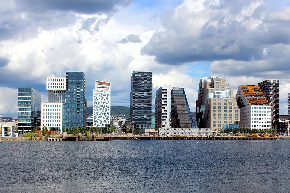 De skyline van Oslo, Noorwegen