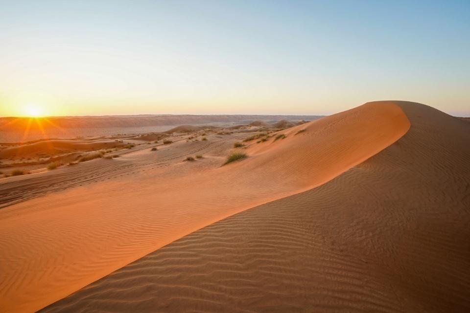 Zonsondergang in Wahiba Sands, Oman