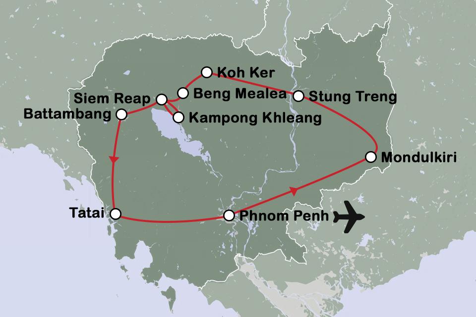 Routekaart Cambodja - privéreis