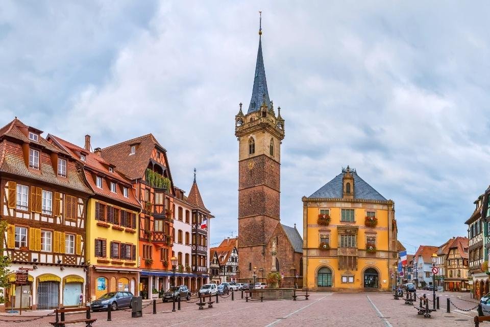 Het centrum van Obernai, Frankrijk