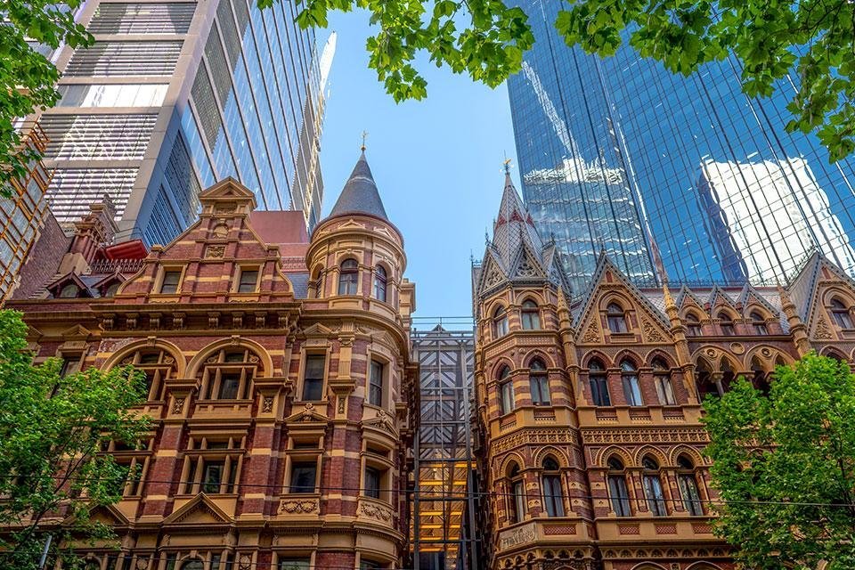 Oude en nieuwe architectuur in Melbourne, Australië