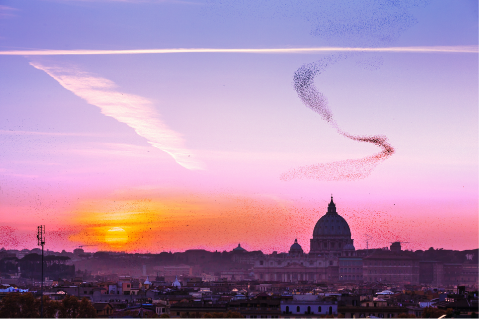 Zonsondergang vanaf de Pincio, Rome, Italië