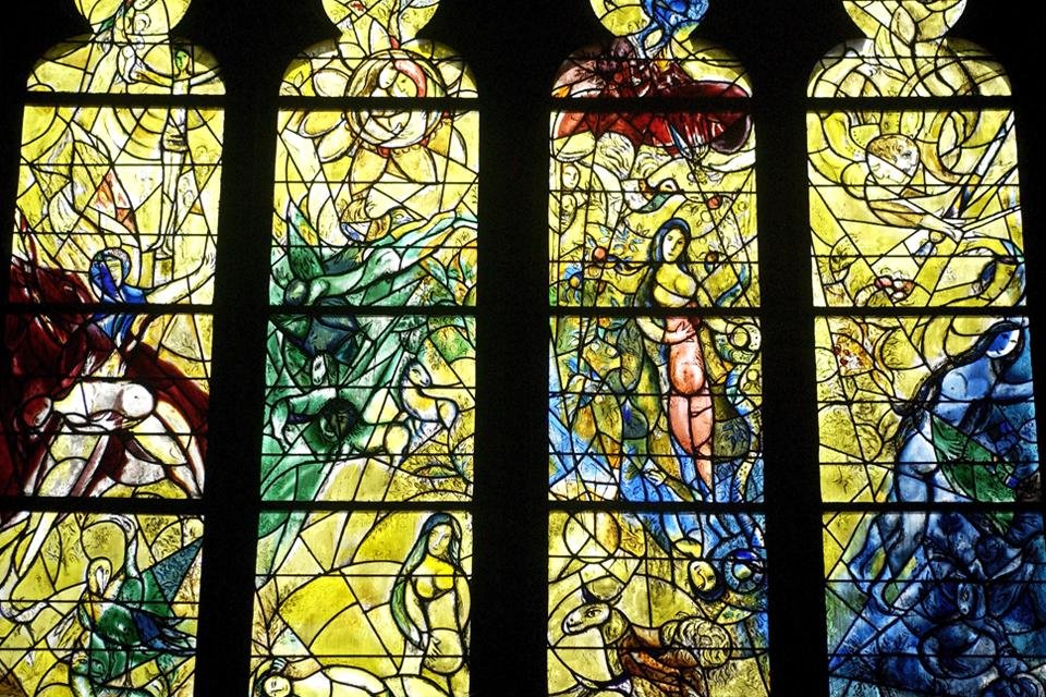 Glasvenster van Chagall in Metz, Frankrijk