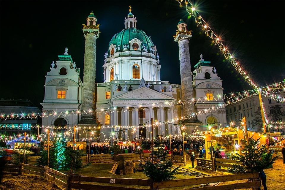 Kerst, Karlsplatz, Wenen, Oostenrijk