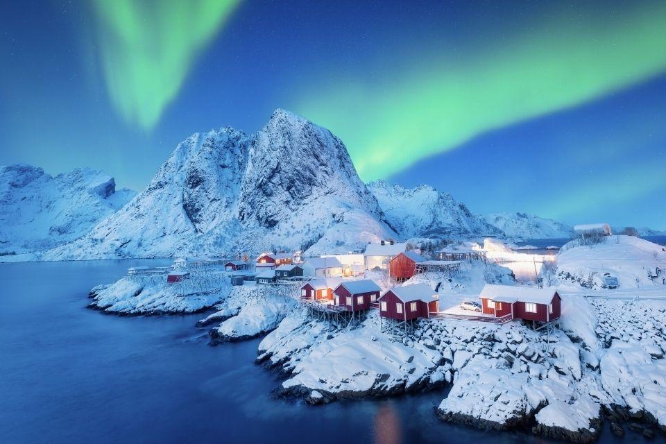 Noorderlicht op de Lofoten Noorwegen