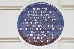 Bord Bloomsbury Group aan Gordon Square in Londen, Groot-Brittannië