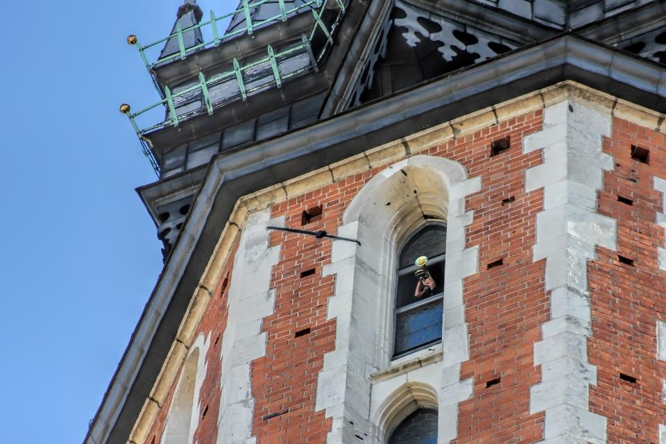 De trompettist in de Mariakerk in Krakau, Polen