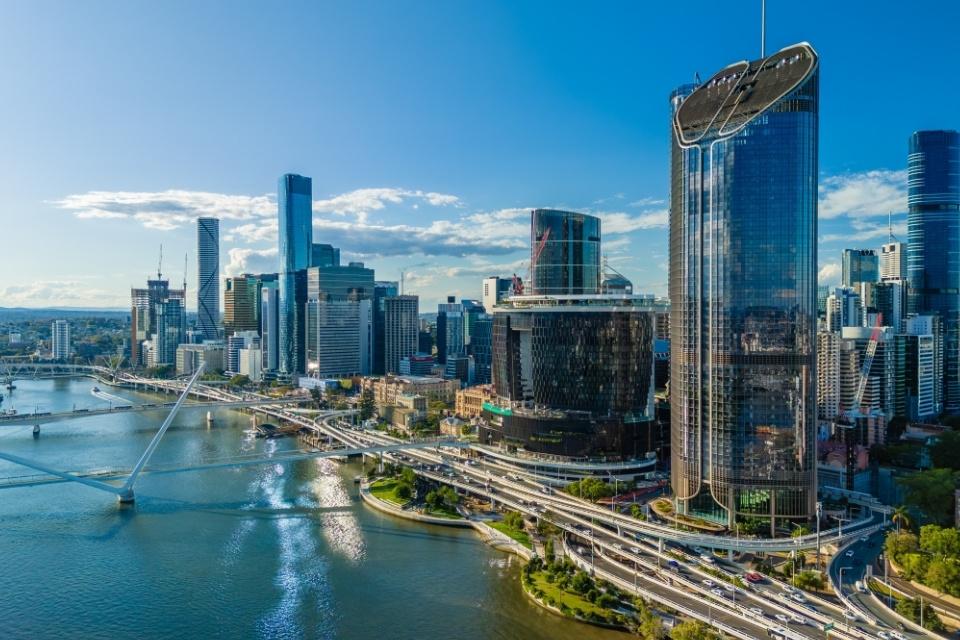 De skyline van Brisbane, Australië
