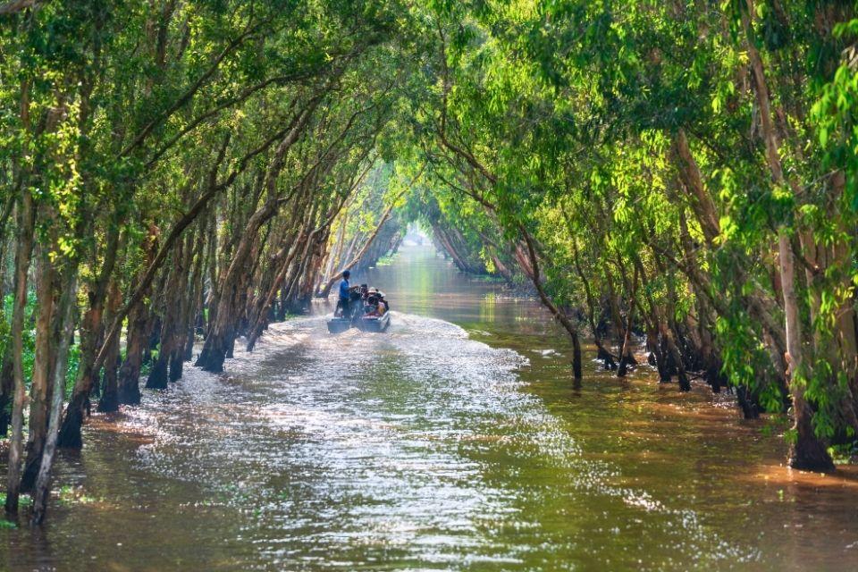 Varen door het Tra Su Cajuput Forest, Vietnam