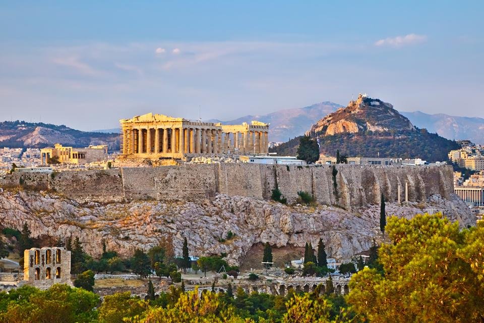 Zicht op de Akropolis in Athene, Griekenland Zicht op de Akropolis in Athene, Griekenland