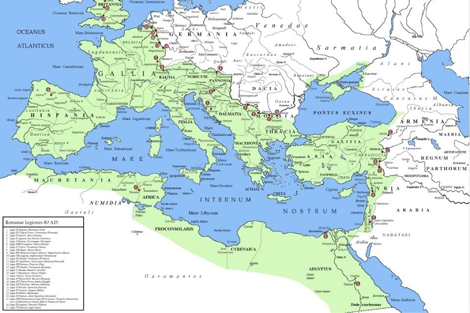 Grenzen van het Romeinse rijk in 80 AD