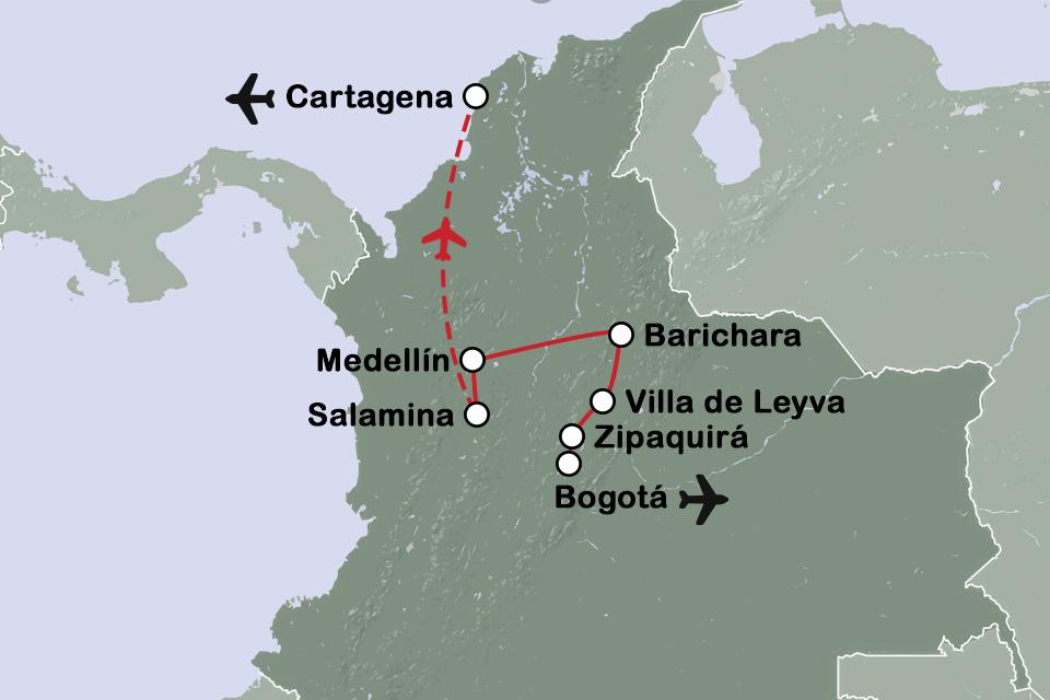 Routekaart Koloniaal Colombia