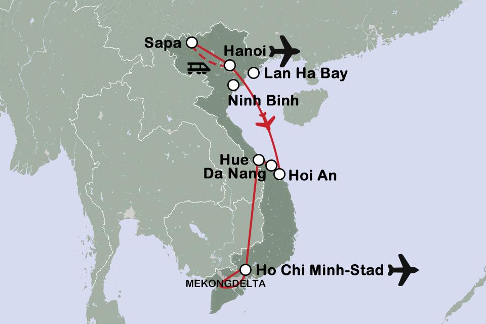 Routekaart Kleurrijk Vietnam