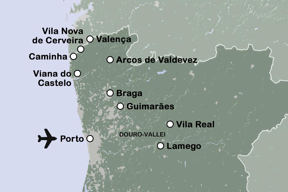 Routekaart Charmant Noord-Portugal