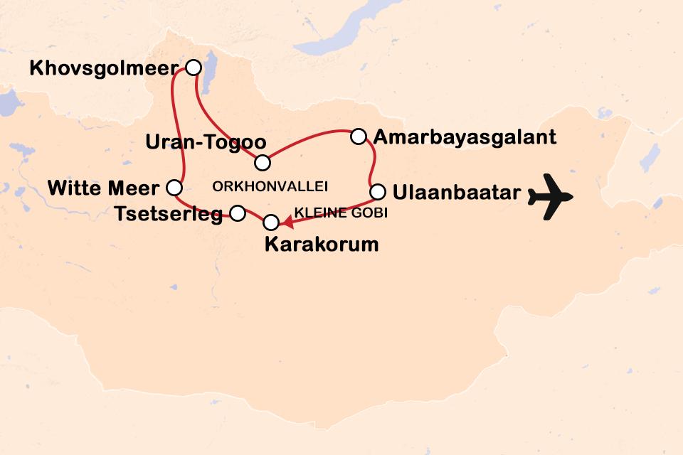 Routekaart Indrukwekkend Mongolië