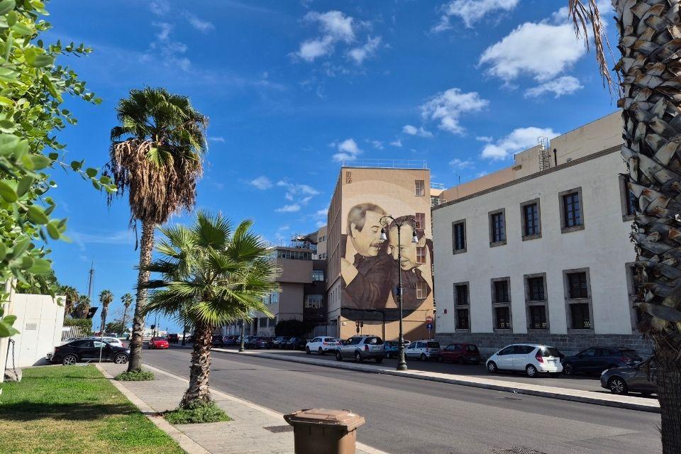 Murale maffiarechters in Palermo, Italië