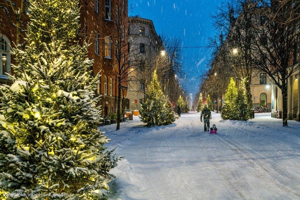 Sfeervol Stockholm met een dun laagje sneeuw, Zweden