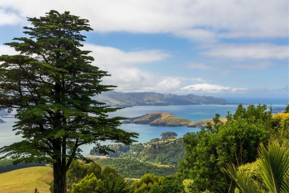 Uitzicht van Larnach Castle over Otago-schiereiland, Nieuw-Zeeland