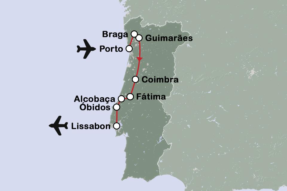 Routekaart Hoogtepunten Portugal