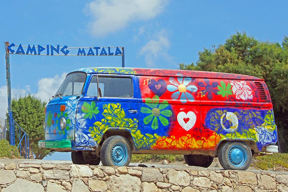 Hippie-bus in Matala, Kreta, Griekenland
