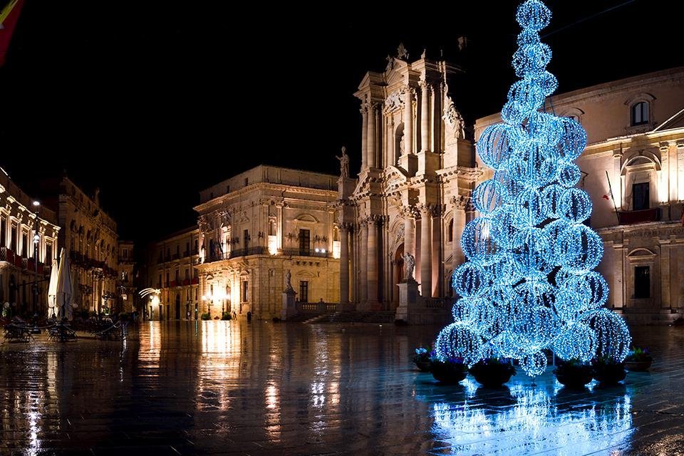 Kerstversiering, Syracusa, Sicilië, Italië